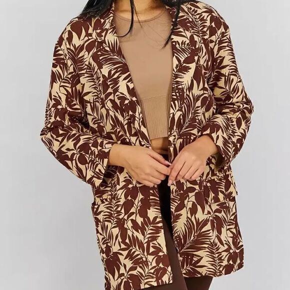 MNG Mango Linen Blend Tropical Print Notch Collar Oversized Blazer Women’s XXS - Picture 15 of 16
